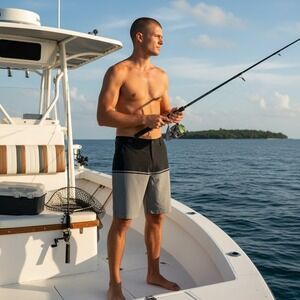 Pelagic Avalon Hybrid Shorts Mens 34 Black Gray Fishing Board Shorts RN 109605